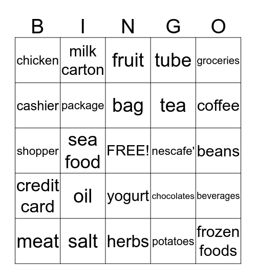 The Supermarket Bingo Card