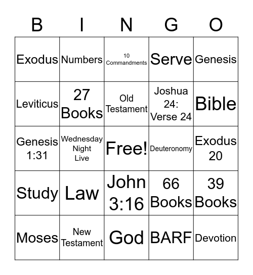Wednesday Night Live Bible Bingo Card