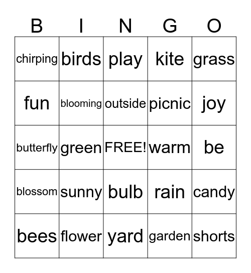 Springtime Bingo Card