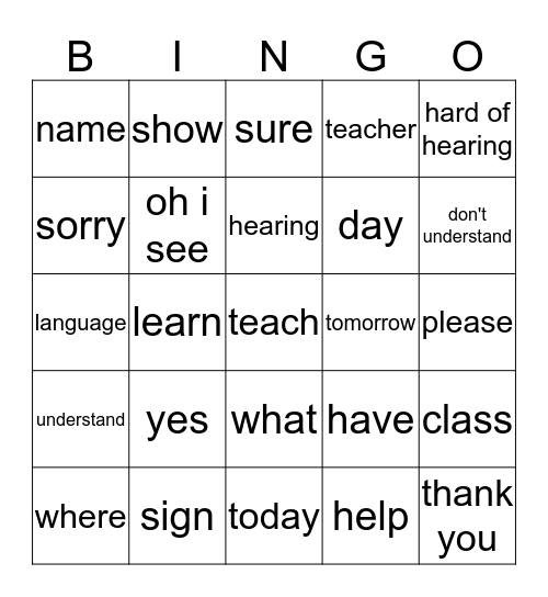 Vocab Review Bingo! Bingo Card