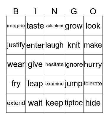 Verbs Bingo Card