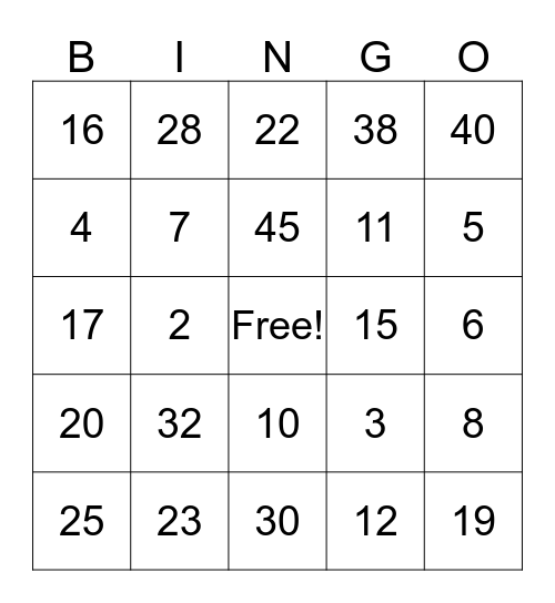 Safety Goal Bingo Card