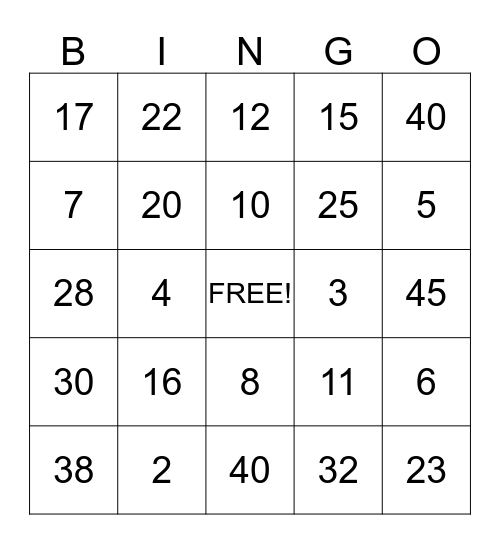 Safety Goal Bingo Card