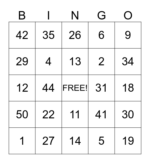 Safety Goal Bingo Card
