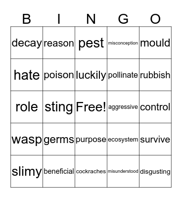 UNIT 2 VOCABULARY Bingo Card