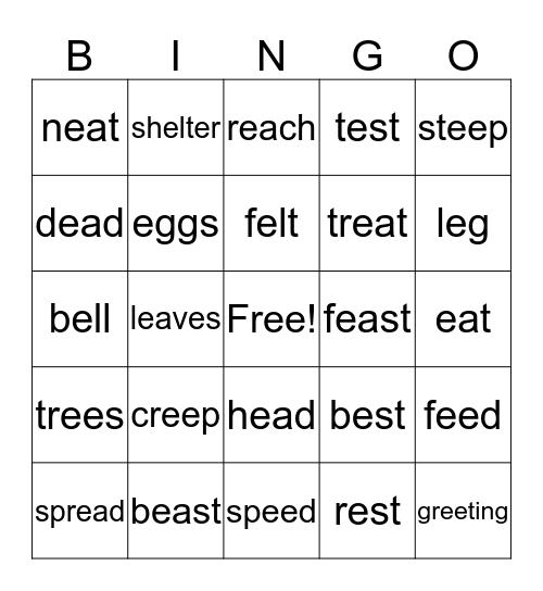 Spelling Word Bingo Card