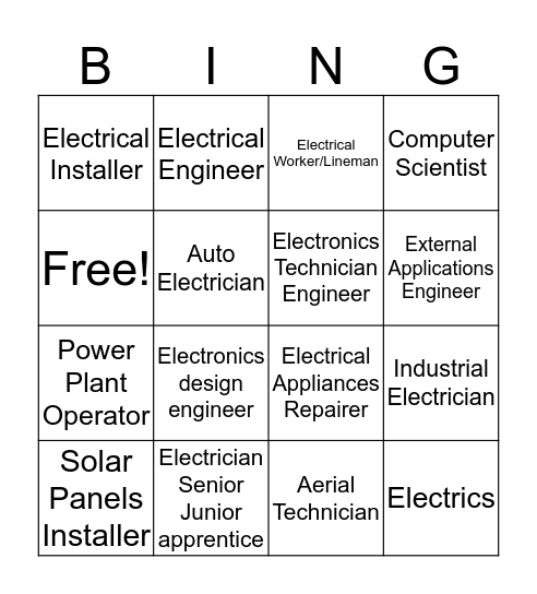 Electricity Bingo Card