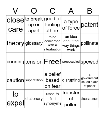 Vocabulary BINGO Card