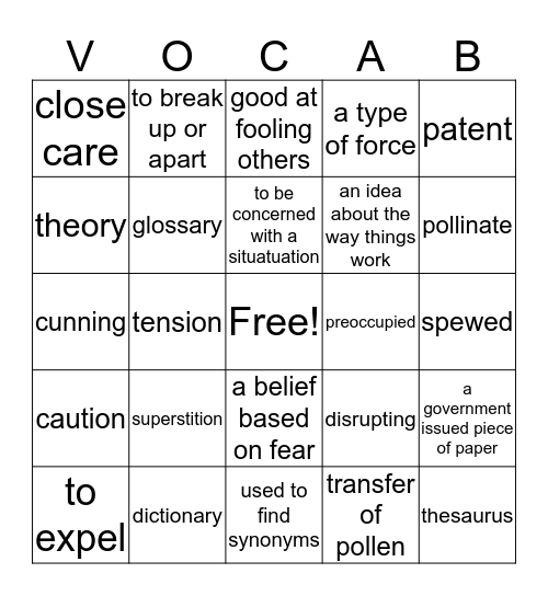 Vocabulary BINGO Card