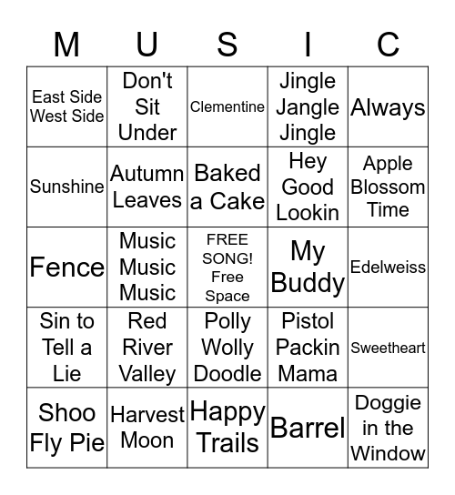 Autumn Musical Bingo Card