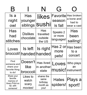 Find Someone Who.... Bingo Card