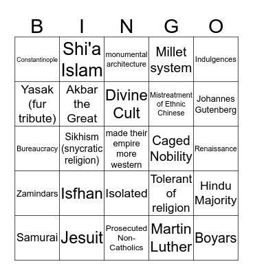 Land Empires BINGO Card
