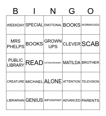 Matilda Bingo Card