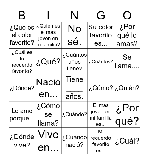 Questions about Family Bingo Card