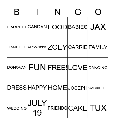 DANIELLE & GARRETT Bingo Card