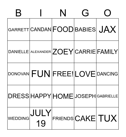 DANIELLE & GARRETT Bingo Card