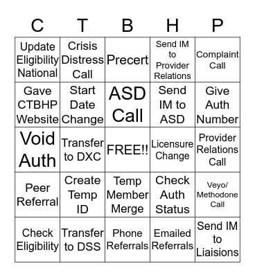 Customer Service Bingo Card