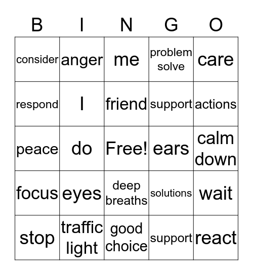 Stop. Think. Act. Bingo Card