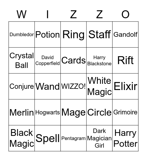 Wizzo Bingo Card