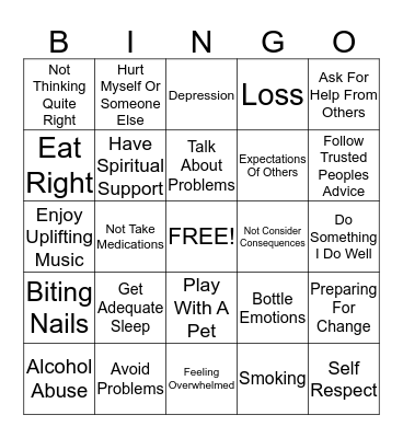 Stress and Coping Bingo Card