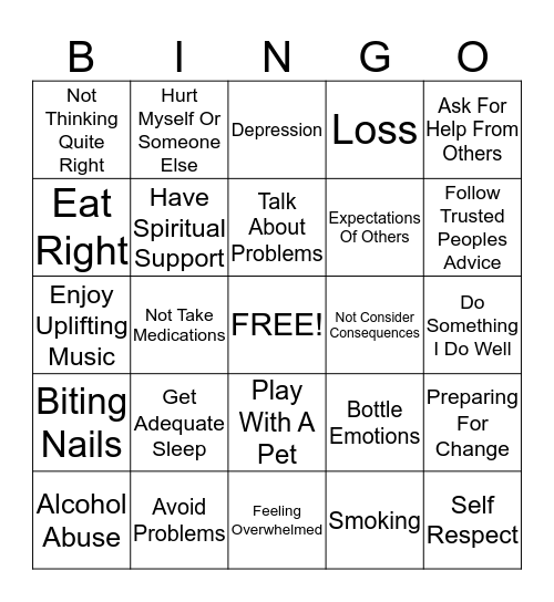 Stress and Coping Bingo Card