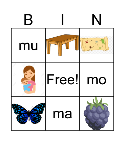 La letra Mm Bingo Card