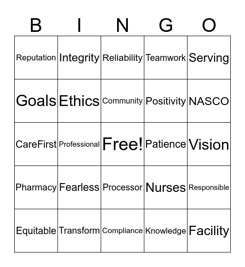 CareFirst Bingo Card