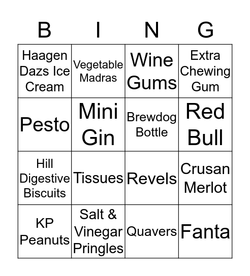 Pantry Bingo Card