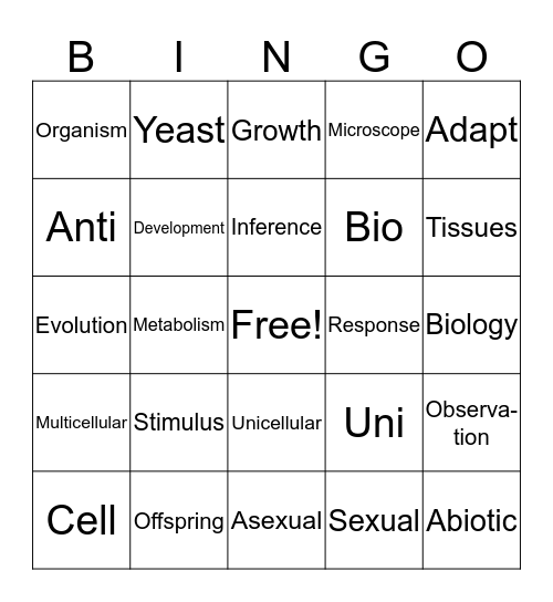 Characteristics of Life Bingo Card