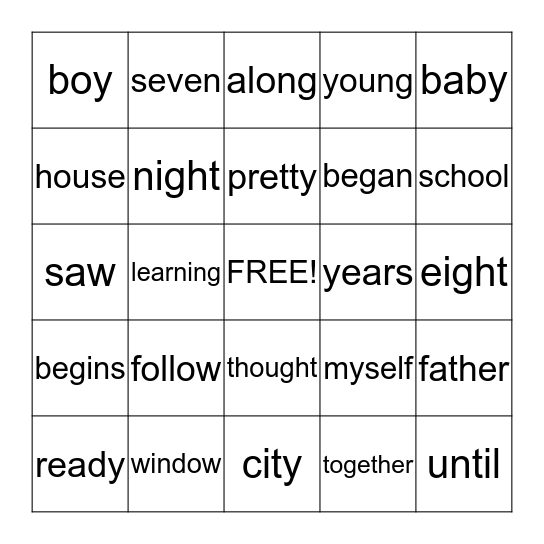 First Grade HFW Unit 5 Bingo Card