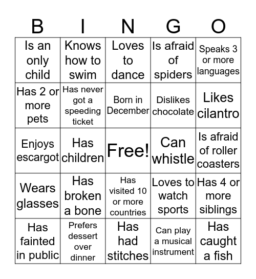 Get to Know Bingo! Bingo Card