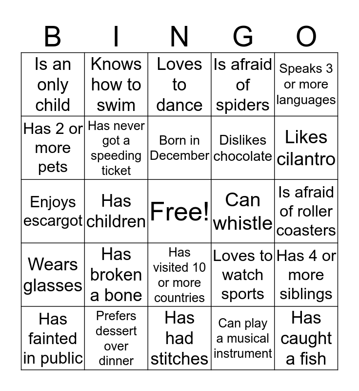 Get To Know Bingo Bingo Card