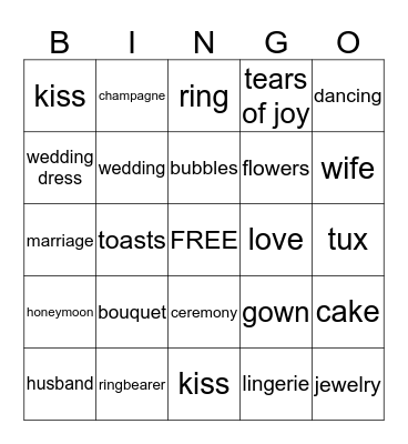 Torrie's Bridal Bingo Card