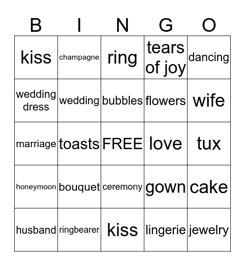 Torrie's Bridal Bingo Card