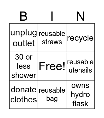 sustainability Bingo Card