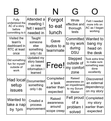 During This Sprint I... Bingo Card