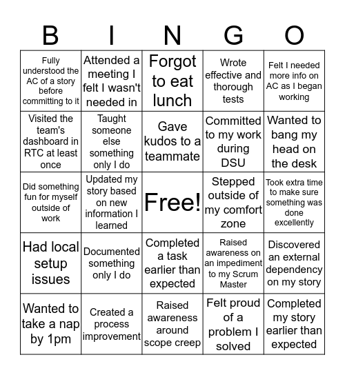 During This Sprint I... Bingo Card