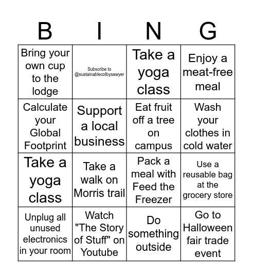 Sustaina-BING-ity Challenge Bingo Card