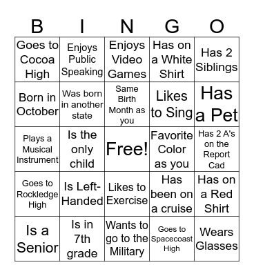 Cocoa Branch Get to Know Me  Bingo Card