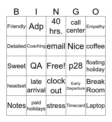 Customer Service Week 2019 Bingo Card