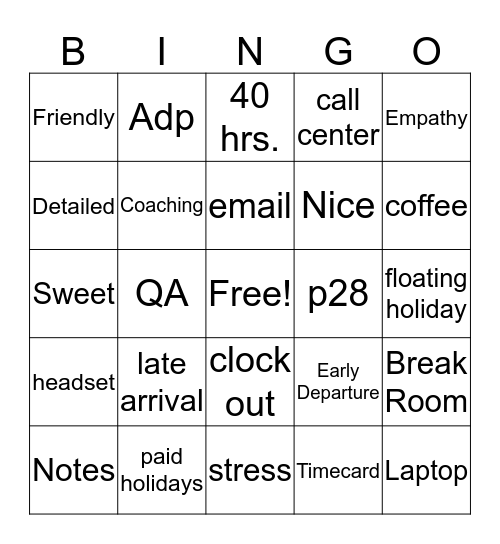 Customer Service Week 2019 Bingo Card