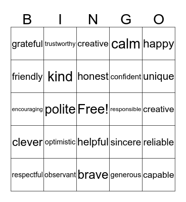 I  Am ... Bingo Card
