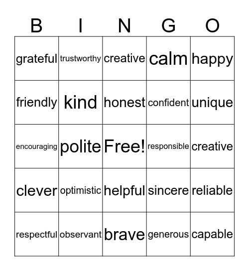 I  Am ... Bingo Card