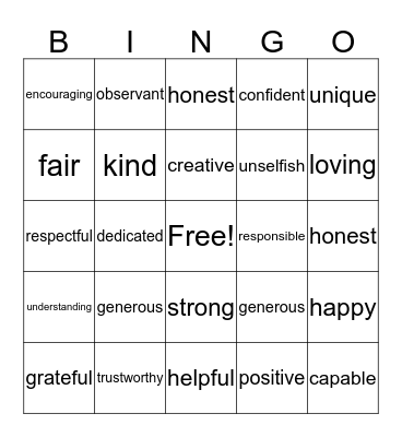 I  Am ... Bingo Card