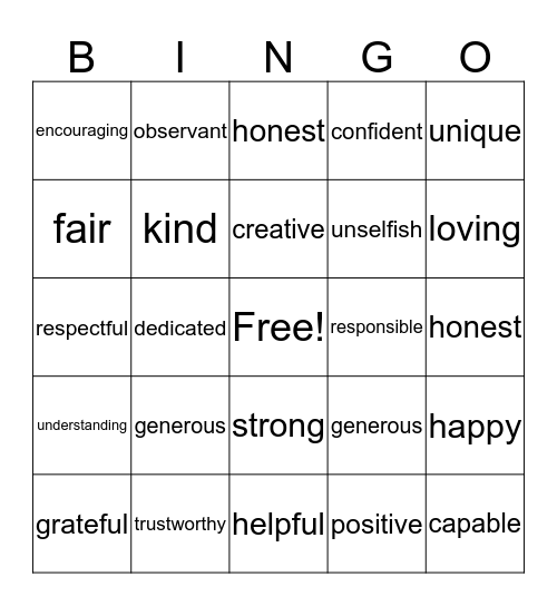 I  Am ... Bingo Card