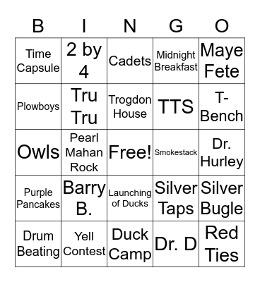 Homecoming Bingo Card