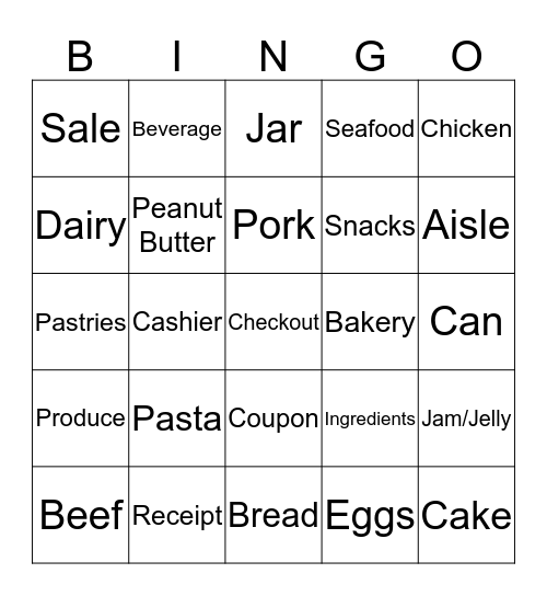 Grocery Store Bingo Card