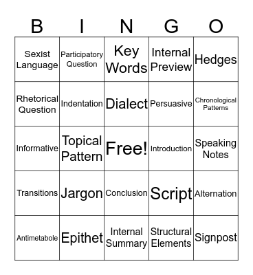 Chapter 9 - 12 Bingo Card