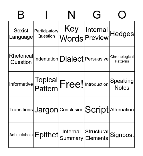 Chapter 9 - 12 Bingo Card