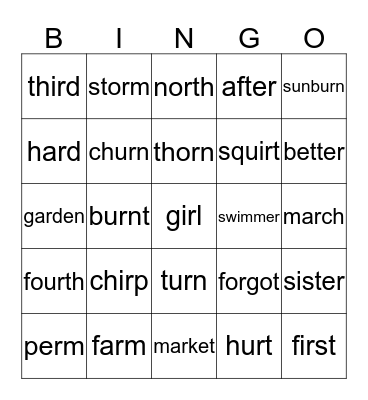 R-Controlled Vowels Bingo Card